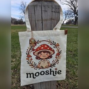 Mooshie Totes + Keychain Mushroom Girl Canvas Tote Bag 13x15 NWT